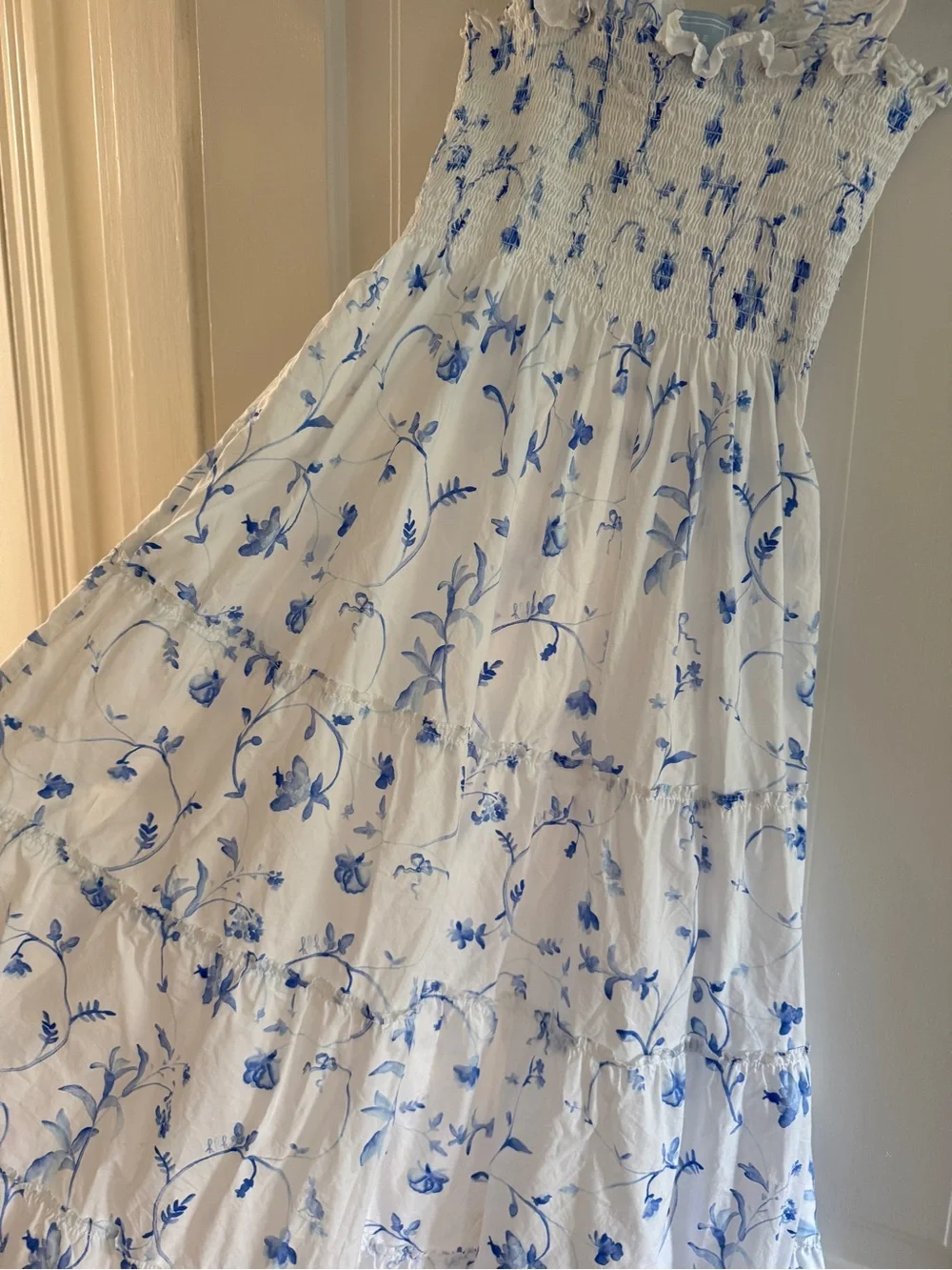Hill House White and Blue Floral Smocked Sundress